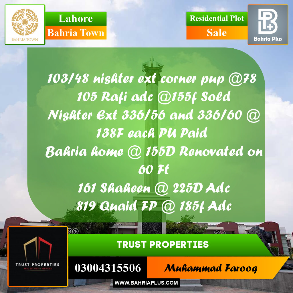 Residential Plot for Sale in Bahria Town, Lahore - (BP-188873)