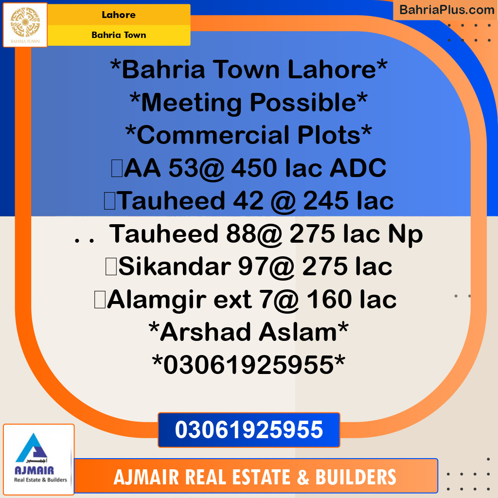 Commercial Plot for Sale in Bahria Town, Lahore - (BP-188874)