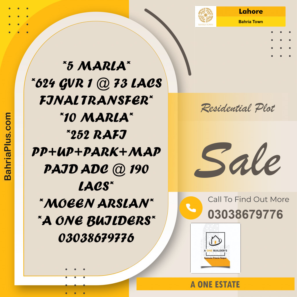 Residential Plot for Sale in Bahria Town, Lahore - (BP-188880)