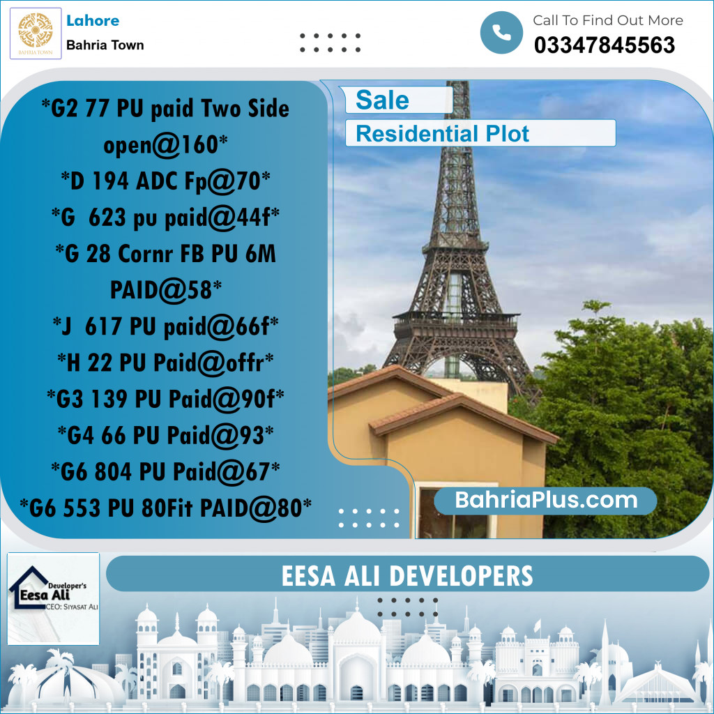 Residential Plot for Sale in Bahria Town, Lahore - (BP-188899)