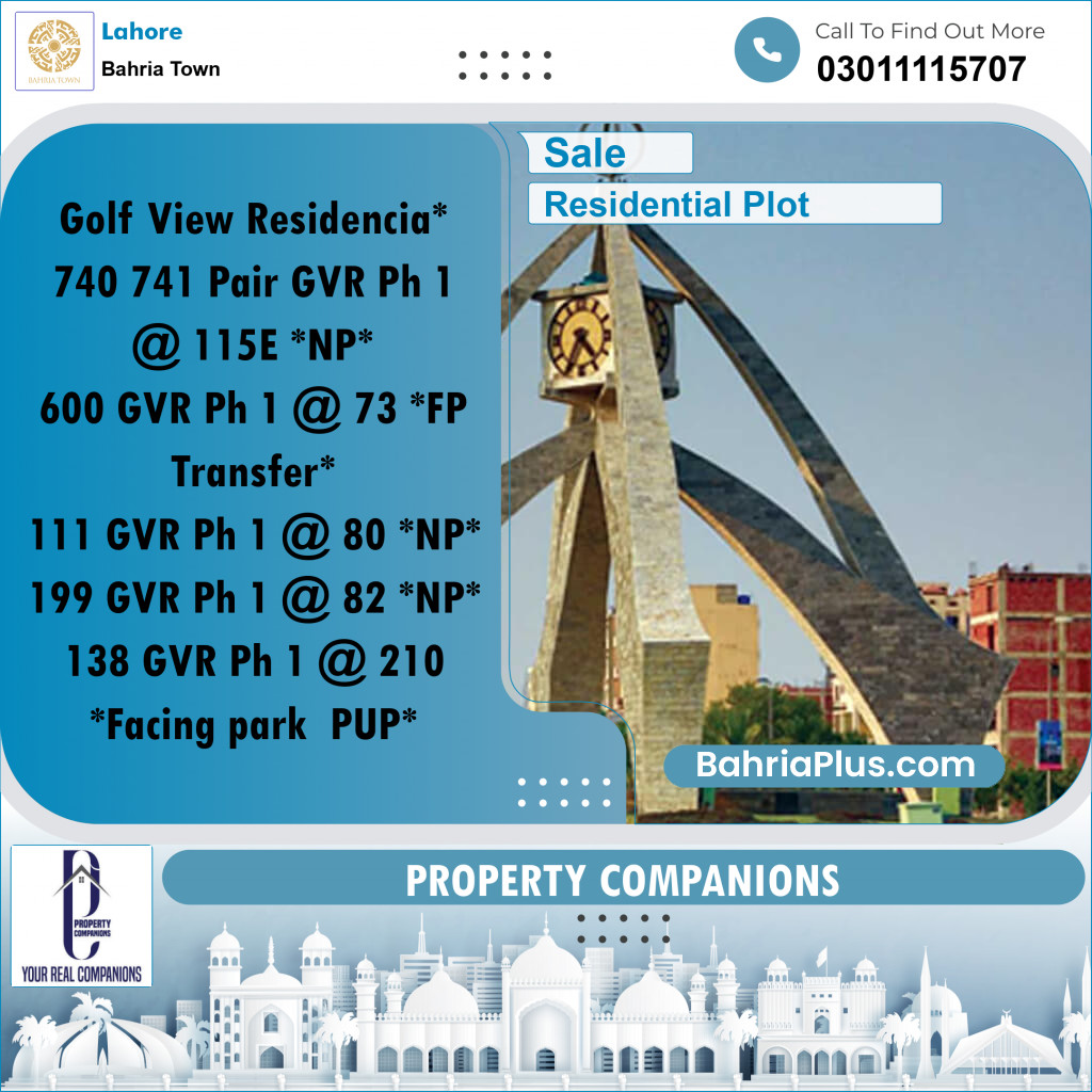 Residential Plot for Sale in Bahria Town, Lahore - (BP-188937)