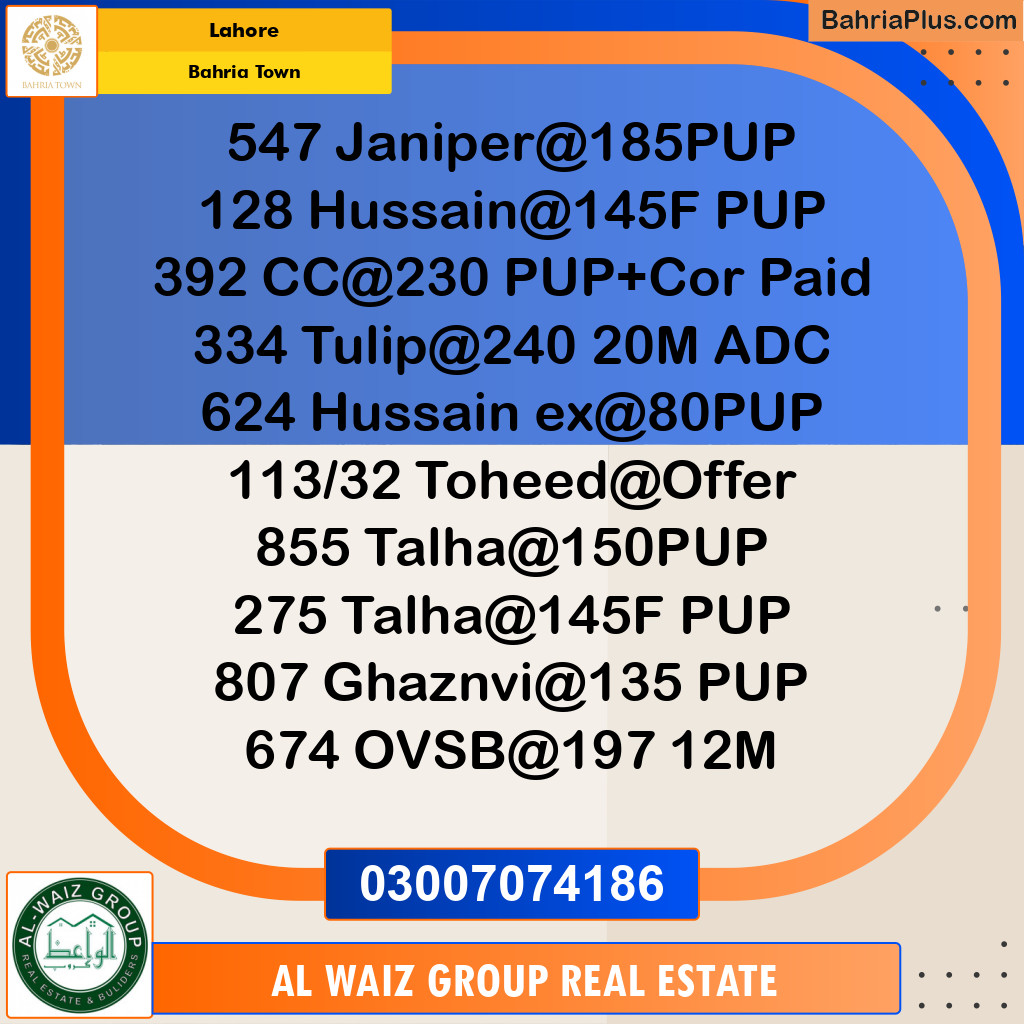 Residential Plot for Sale in Bahria Town, Lahore - (BP-188981)