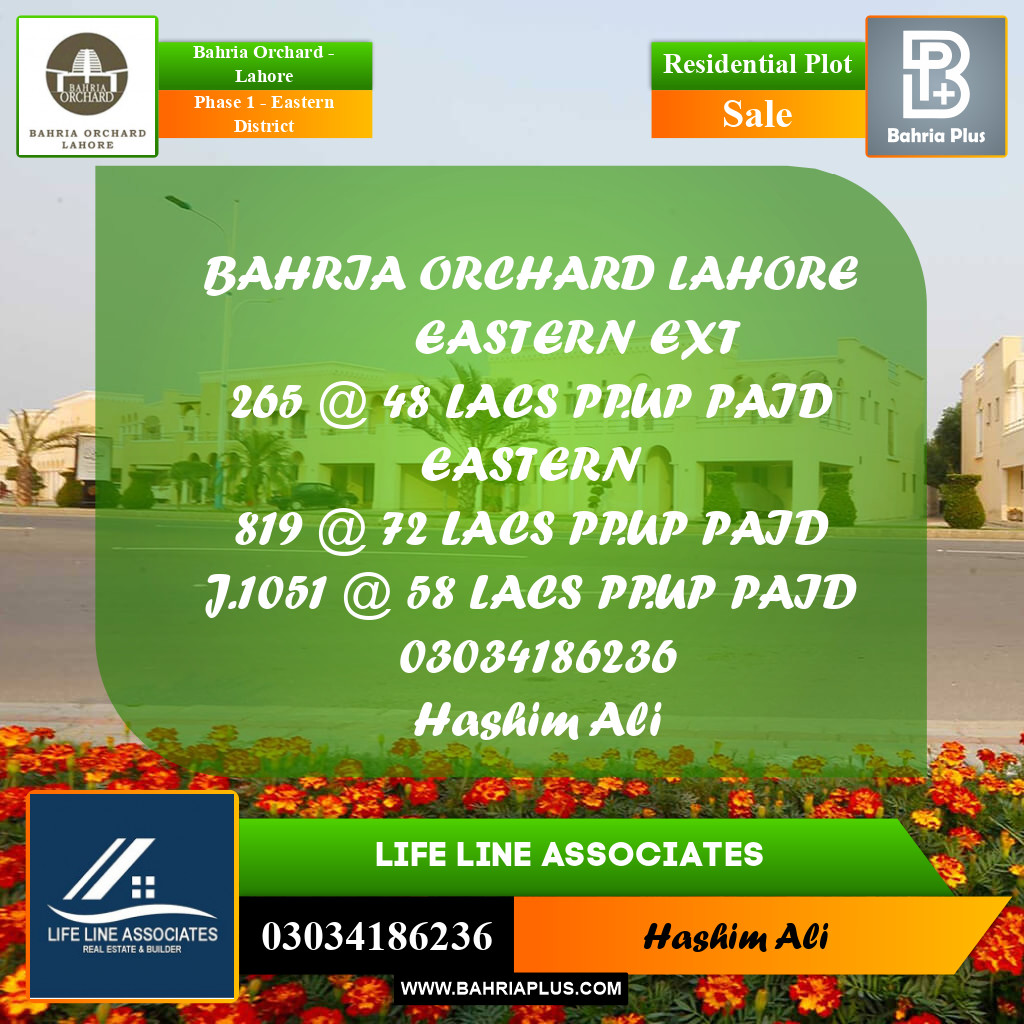 Residential Plot for Sale in Phase 1 - Eastern District -  Bahria Orchard, Lahore - (BP-189022)