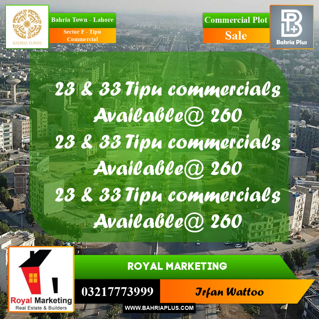 Commercial Plot for Sale in Sector F - Tipu Commercial - Bahria Town, Lahore - (BP-189028)