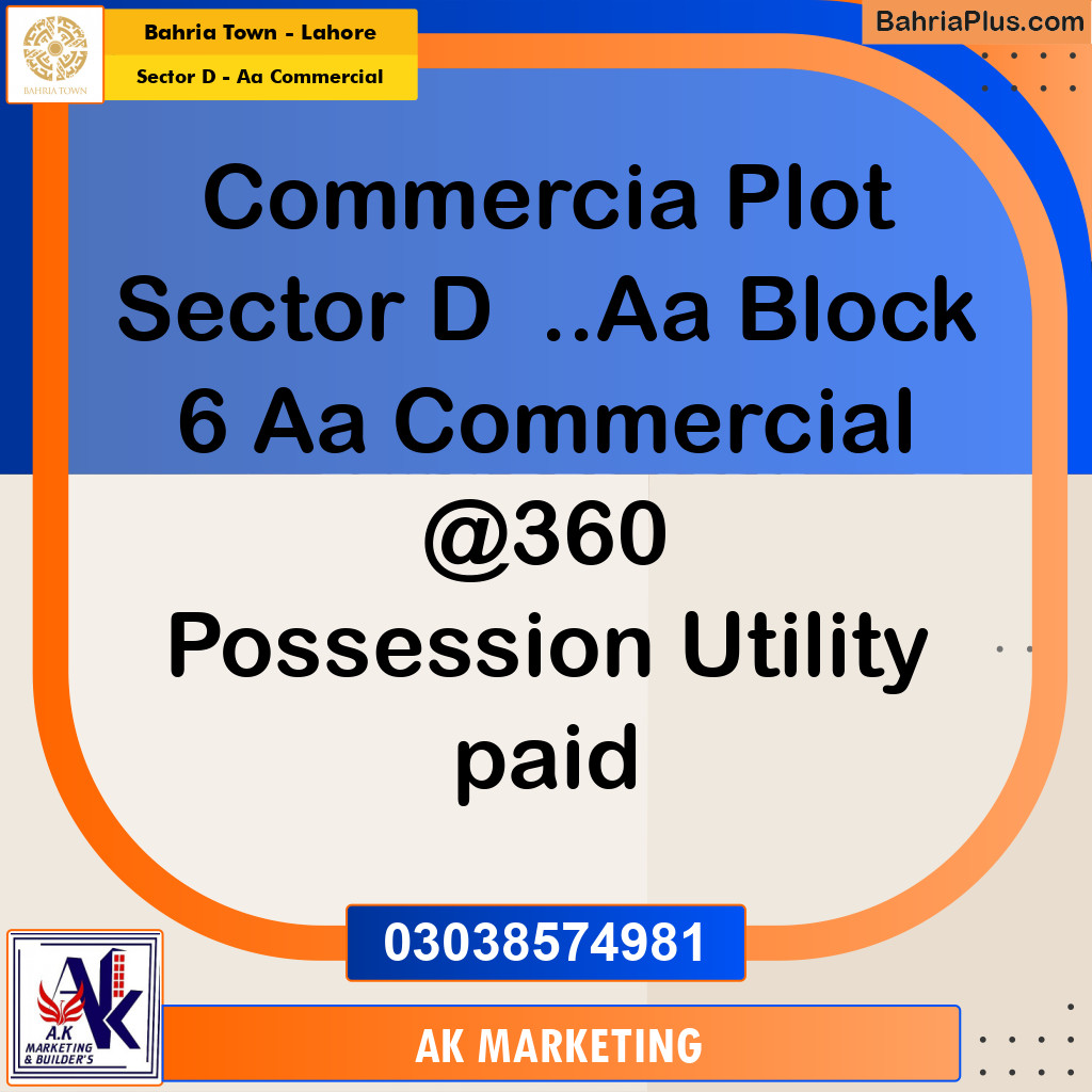 Commercial Plot for Sale in Sector D - AA Commercial -  Bahria Town, Lahore - (BP-189034)