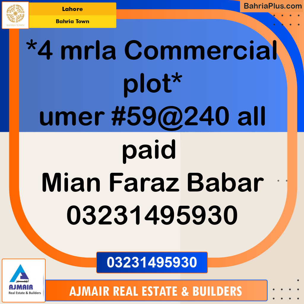 Commercial Plot for Sale in Bahria Town, Lahore - (BP-189039)