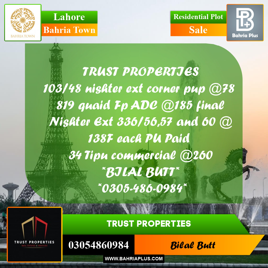 Residential Plot for Sale in Bahria Town, Lahore - (BP-189049)