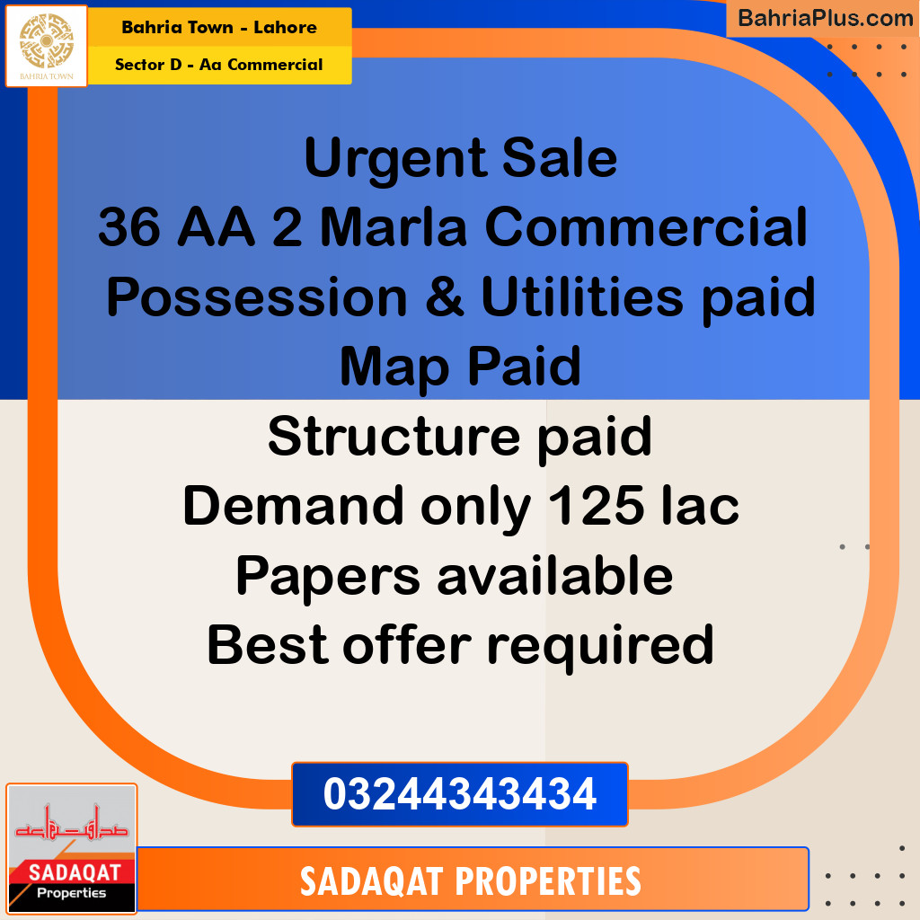 Commercial Plot for Sale in Sector D - AA Commercial -  Bahria Town, Lahore - (BP-189052)