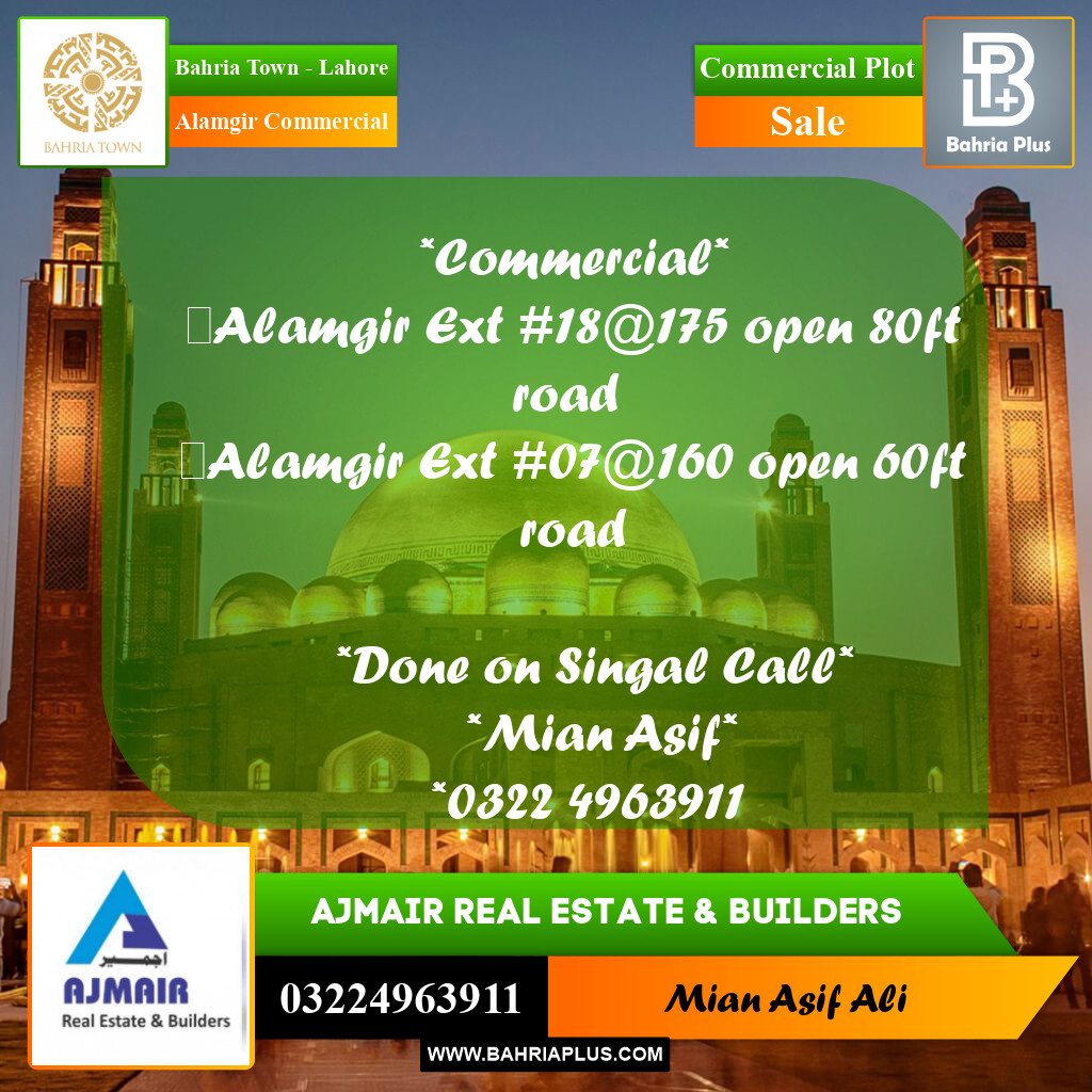 Commercial Plot for Sale in Alamgir Commercial -  Bahria Town, Lahore - (BP-189094)