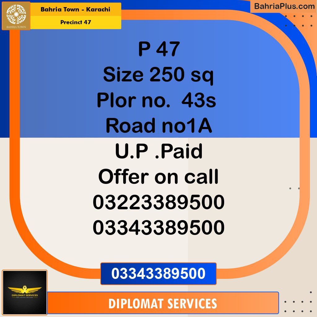 250 Sq. Yards Residential Plot for Sale in Precinct 47 -  Bahria Town, Karachi - (BP-189095)