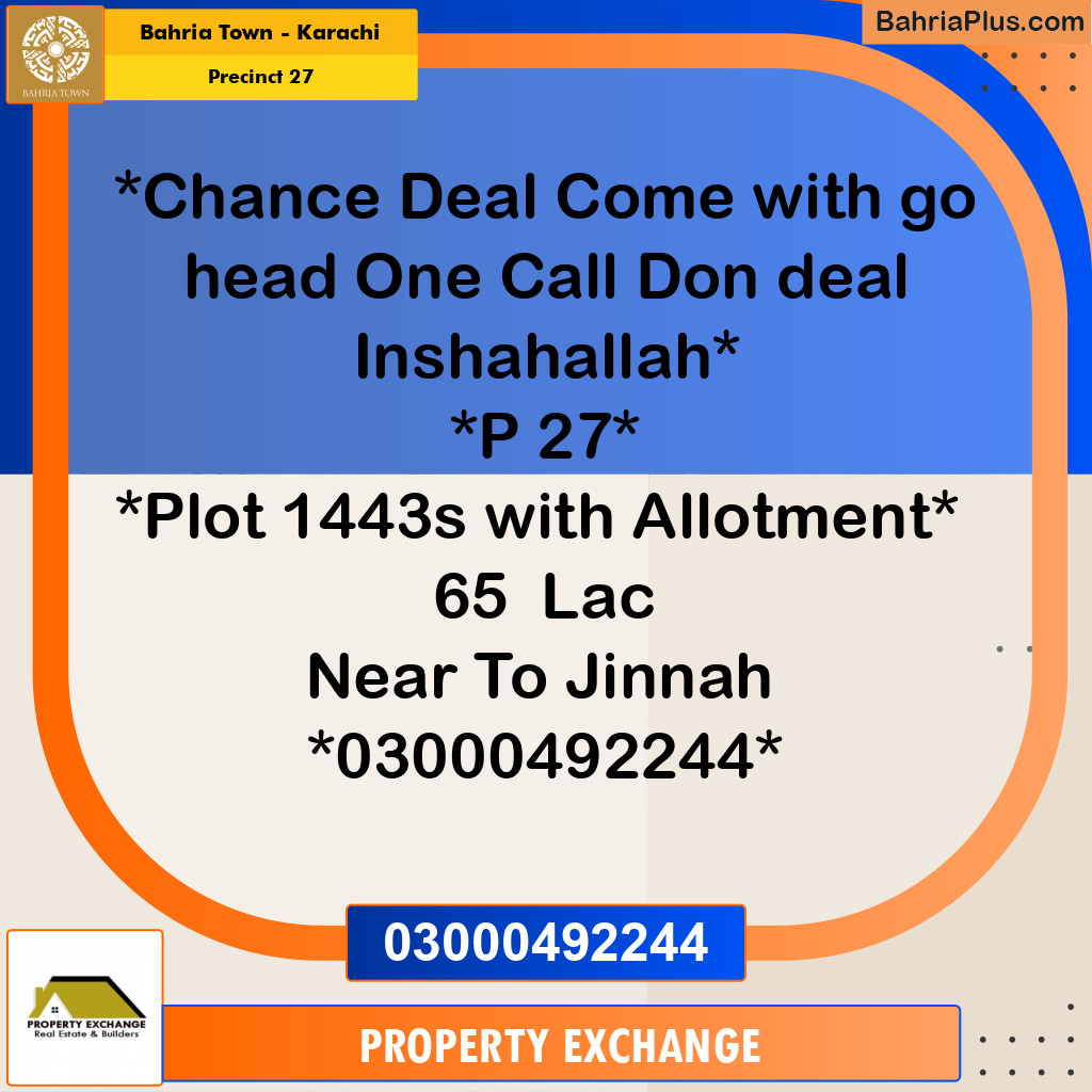 Residential Plot for Sale in Precinct 27 -  Bahria Town, Karachi - (BP-189132)