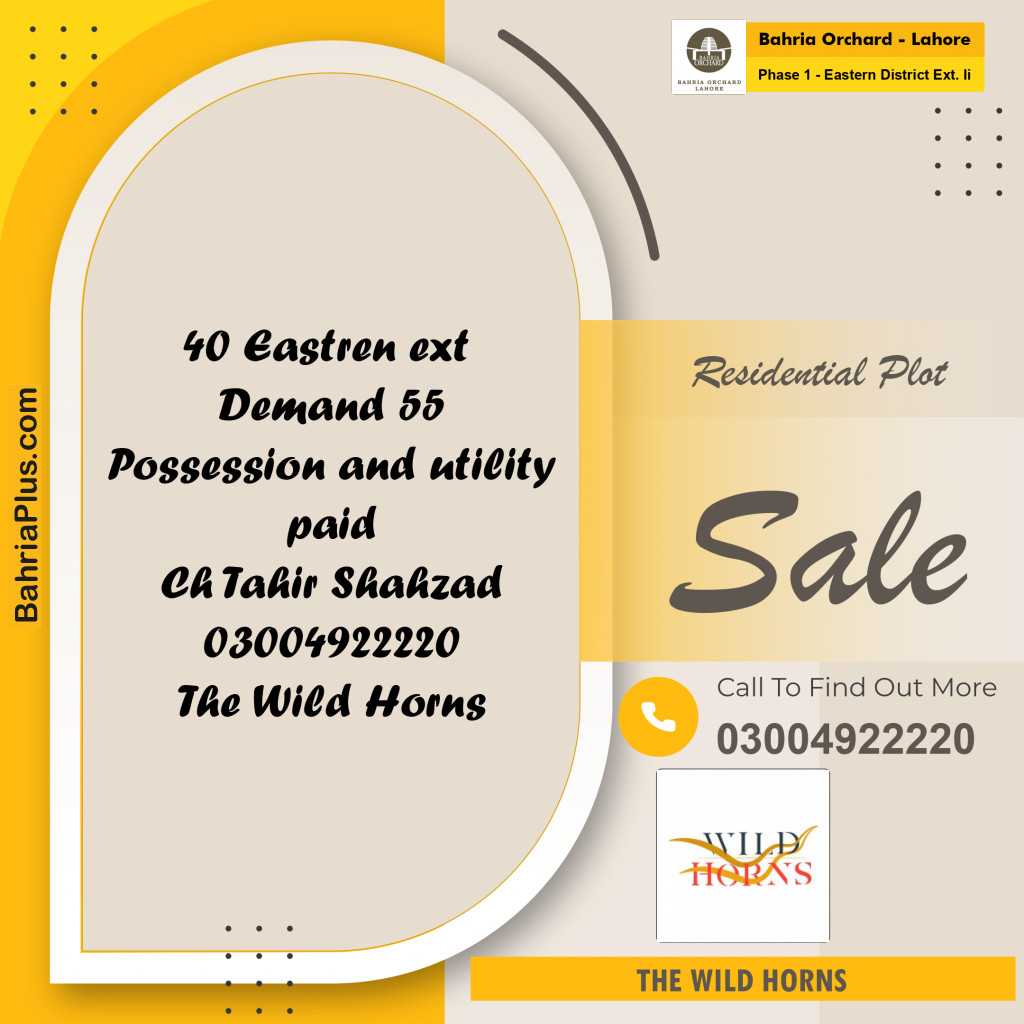 Residential Plot for Sale in Phase 1 - Eastern District Ext. II -  Bahria Orchard, Lahore - (BP-189164)