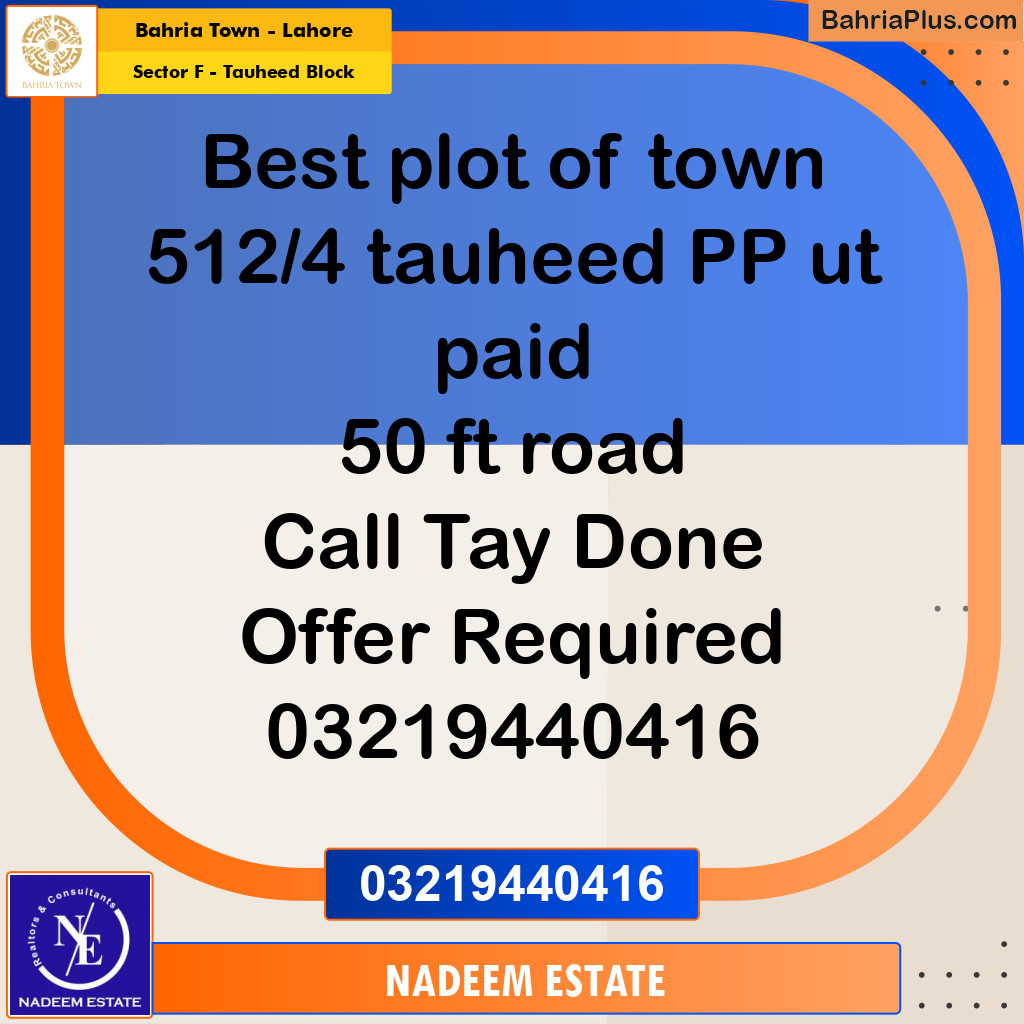 Residential Plot for Sale in Sector F - Tauheed Block - Bahria Town, Lahore - (BP-189207)