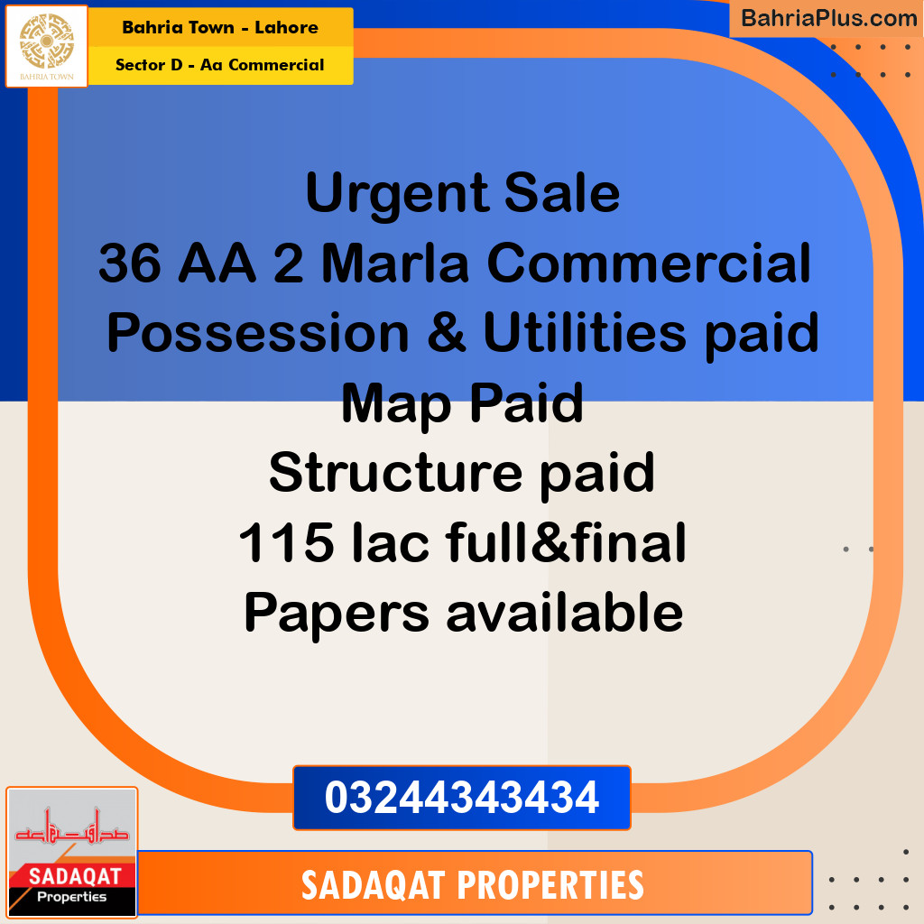 Commercial Plot for Sale in Sector D - AA Commercial -  Bahria Town, Lahore - (BP-189259)