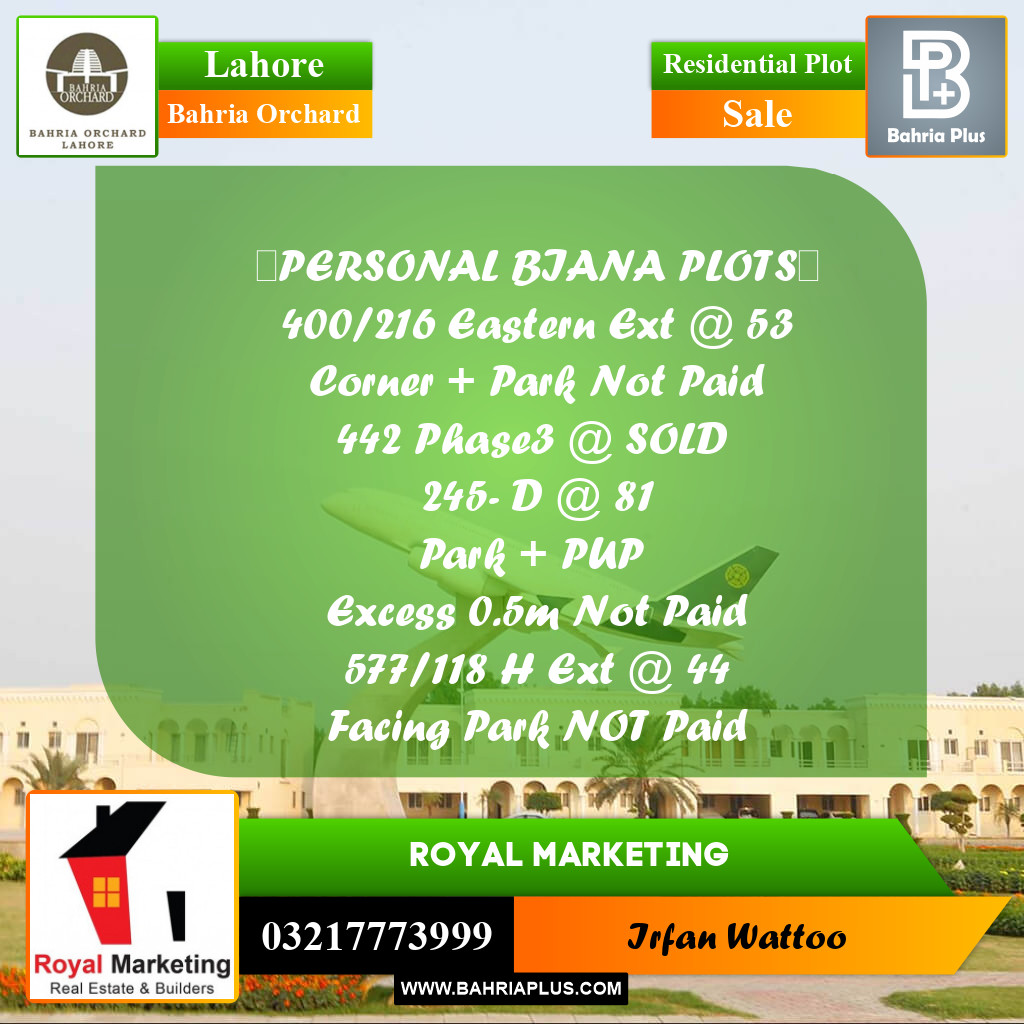 Residential Plot for Sale in Bahria Orchard, Lahore - (BP-189276)