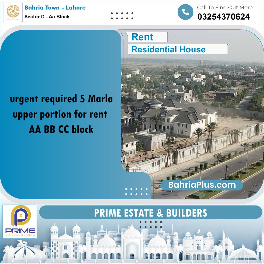 Residential House for Rent in Sector D - AA Block - Bahria Town, Lahore - (BP-189294)