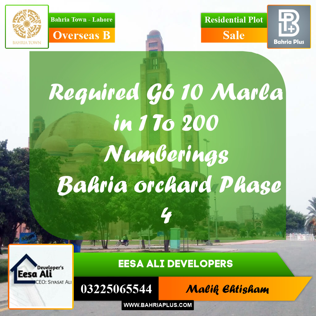 Residential Plot for Sale in Overseas B - Bahria Town, Lahore - (BP-189303)