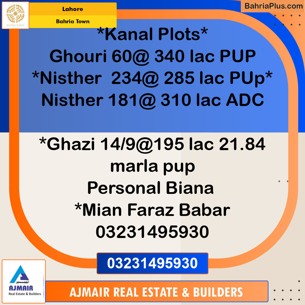 Residential Plot for Sale in Bahria Town, Lahore - (BP-189307)