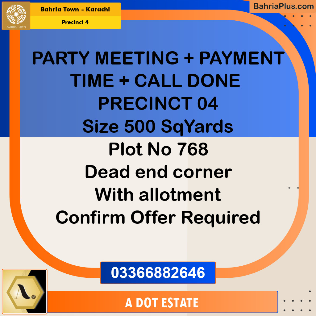 500 Sq. Yards Residential Plot for Sale in Precinct 4 - Bahria Town, Karachi - (BP-189342)