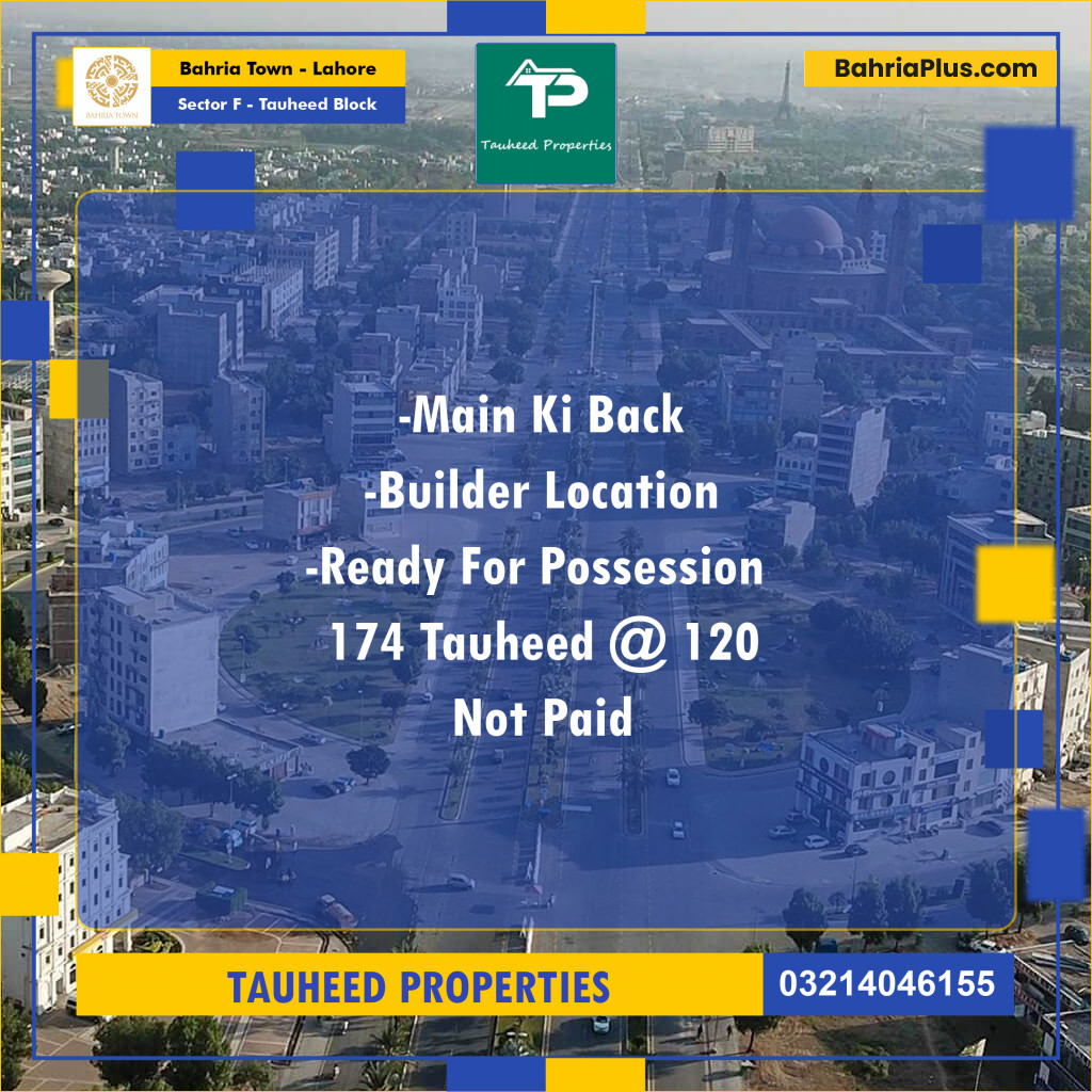 Residential Plot for Sale in Sector F - Tauheed Block -  Bahria Town, Lahore - (BP-189380)