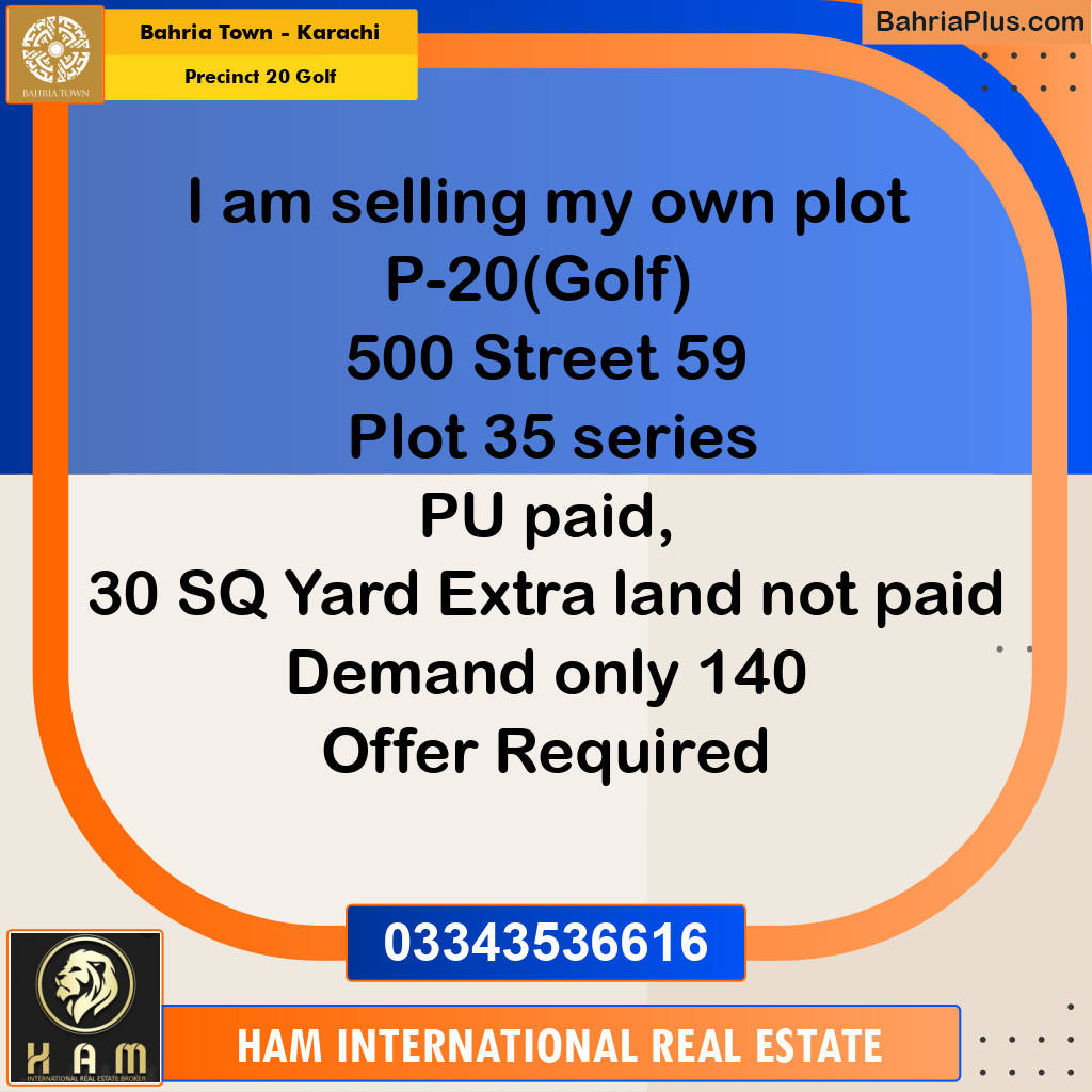 500 Sq. Yards Residential Plot for Sale in Precinct 20 Golf -  Bahria Town, Karachi - (BP-189404)