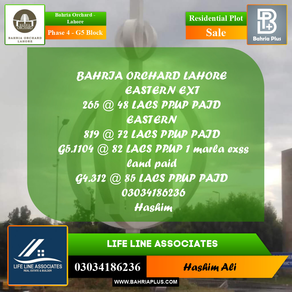 Residential Plot for Sale in Phase 4 - G5 Block -  Bahria Orchard, Lahore - (BP-189416)