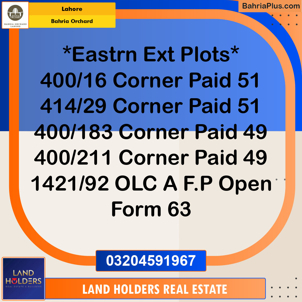 Residential Plot for Sale in Bahria Orchard, Lahore - (BP-189417)