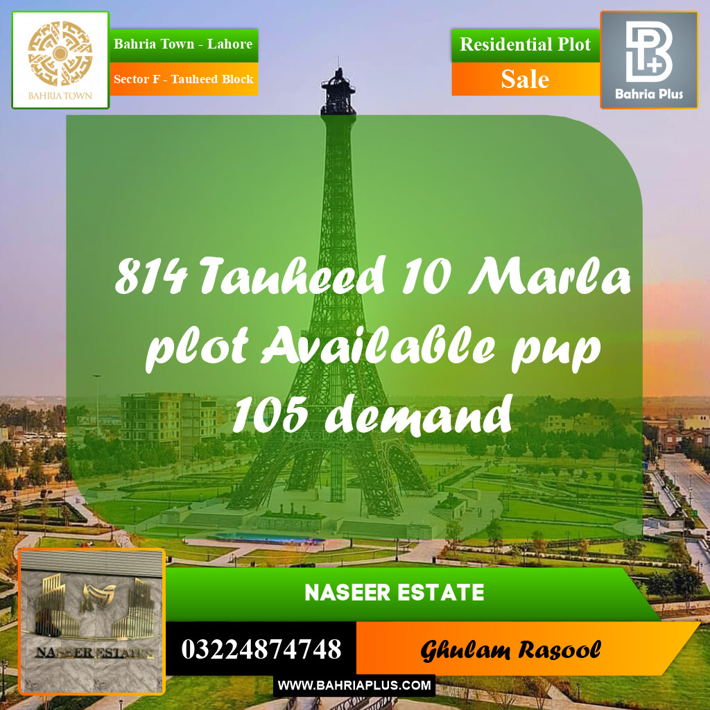 Residential Plot for Sale in Sector F - Tauheed Block -  Bahria Town, Lahore - (BP-189434)