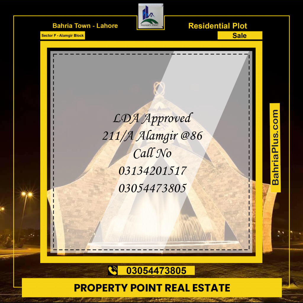 Residential Plot for Sale in Sector F - Alamgir Block -  Bahria Town, Lahore - (BP-189456)