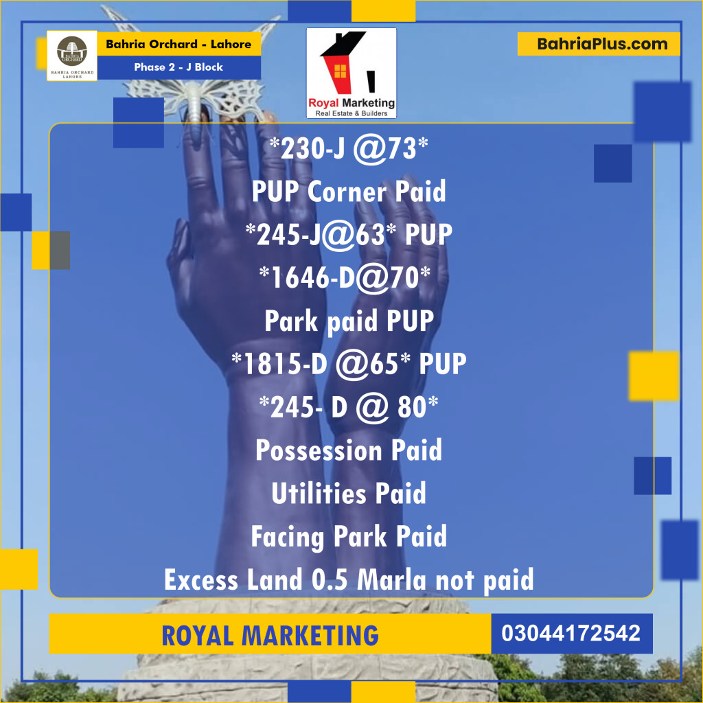 Residential Plot for Sale in Phase 2 - J Block -  Bahria Orchard, Lahore - (BP-189461)
