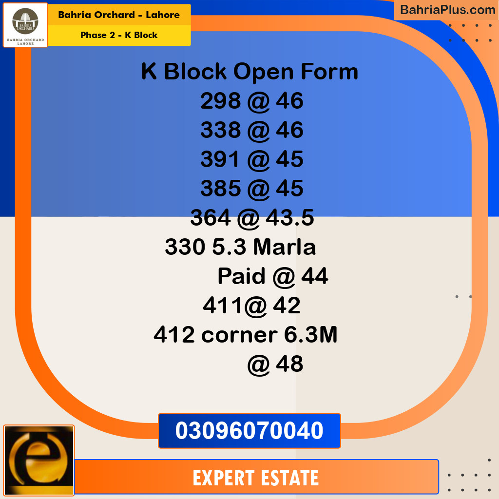 Residential Plot for Sale in Phase 2 - K Block - Bahria Orchard, Lahore - (BP-189478)