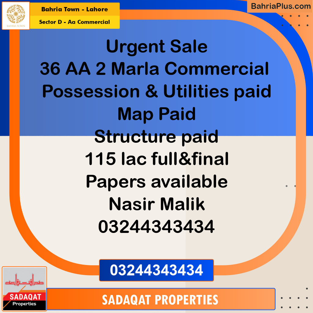 Commercial Plot for Sale in Sector D - AA Commercial -  Bahria Town, Lahore - (BP-189481)
