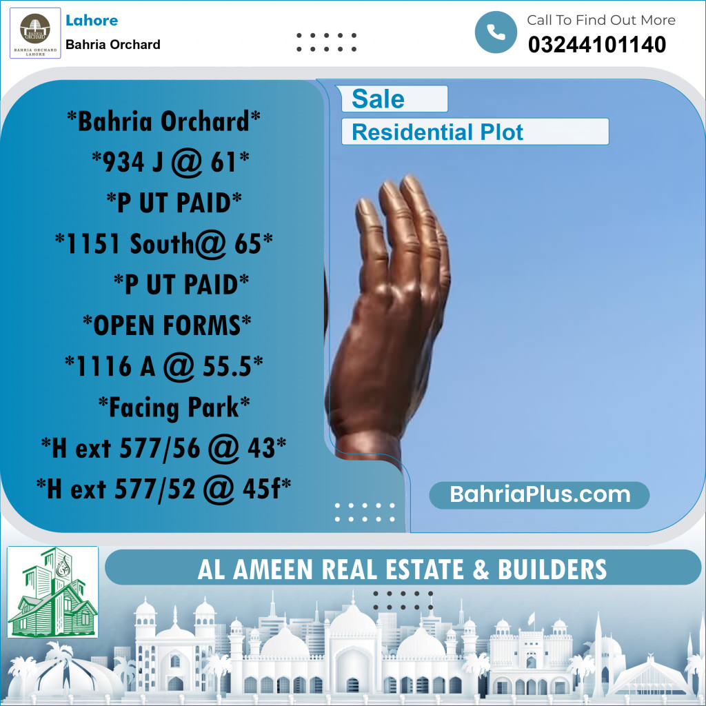 Residential Plot for Sale in Bahria Orchard, Lahore - (BP-189550)