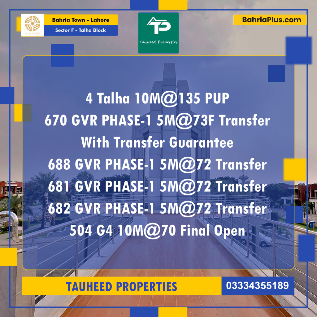 Residential Plot for Sale in Sector F - Talha Block -  Bahria Town, Lahore - (BP-189575)