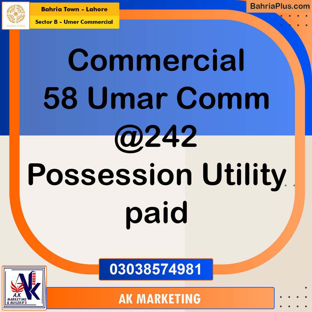 Commercial Plot for Sale in Sector B - Umer Commercial -  Bahria Town, Lahore - (BP-189603)