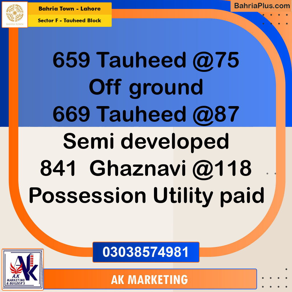 Residential Plot for Sale in Sector F - Tauheed Block -  Bahria Town, Lahore - (BP-189605)