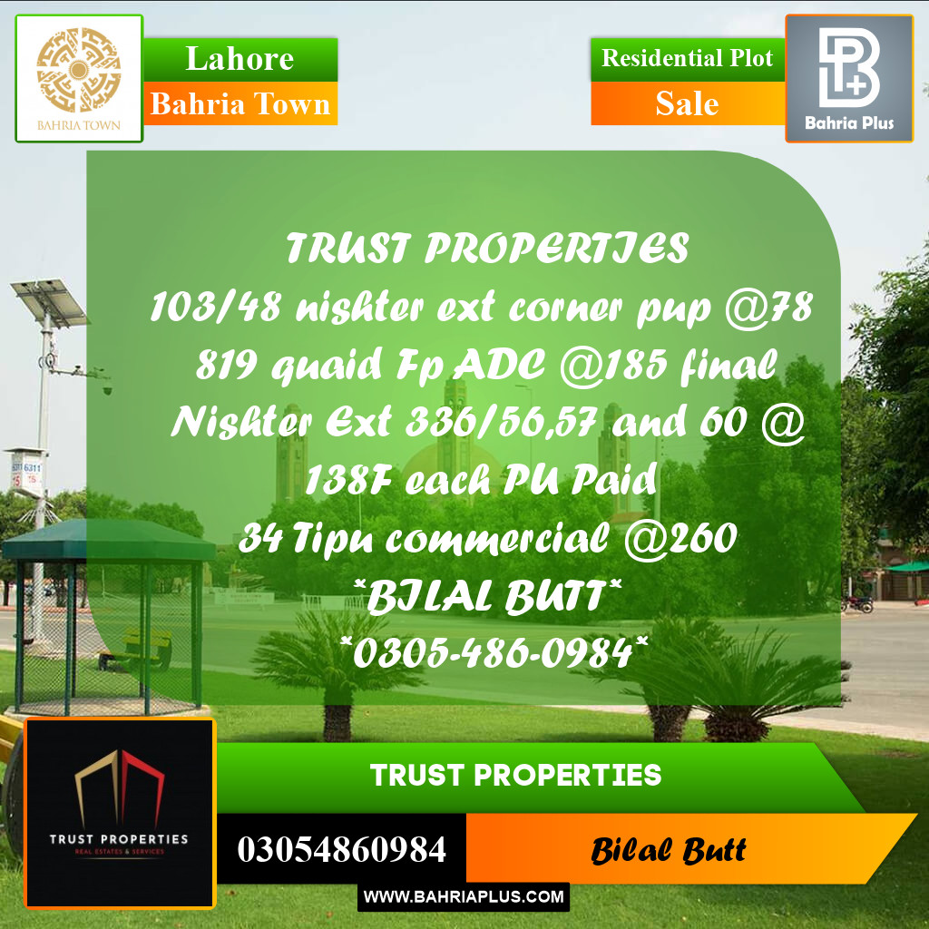 Residential Plot for Sale in Bahria Town, Lahore - (BP-189619)