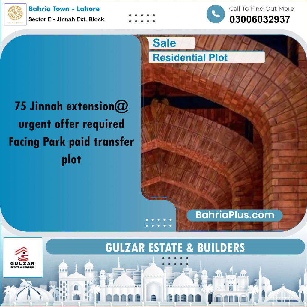 Residential Plot for Sale in Sector E - Jinnah Ext. Block - Bahria Town, Lahore - (BP-189640)