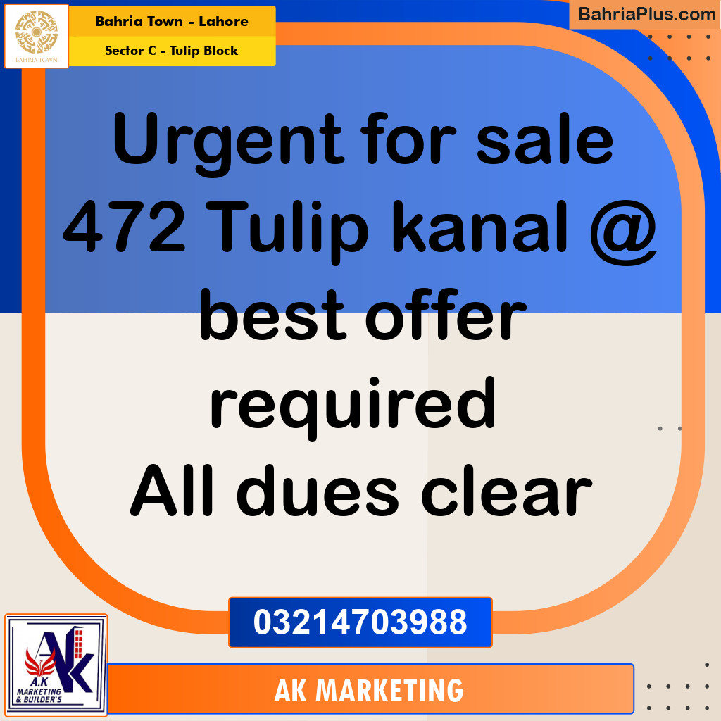 Residential Plot for Sale in Sector C - Tulip Block -  Bahria Town, Lahore - (BP-189655)