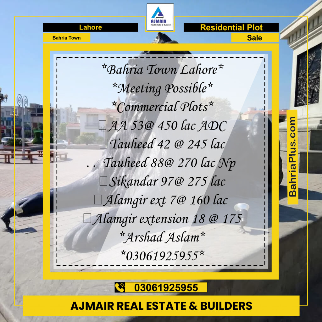 Residential Plot for Sale in Bahria Town, Lahore - (BP-189697)