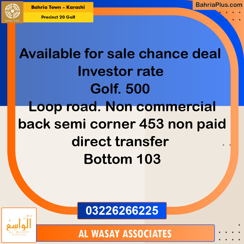 500 Sq. Yards Residential Plot for Sale in Precinct 20 Golf -  Bahria Town, Karachi - (BP-189705)