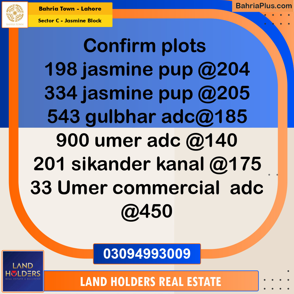 Residential Plot for Sale in Sector C - Jasmine Block - Bahria Town, Lahore - (BP-189708)