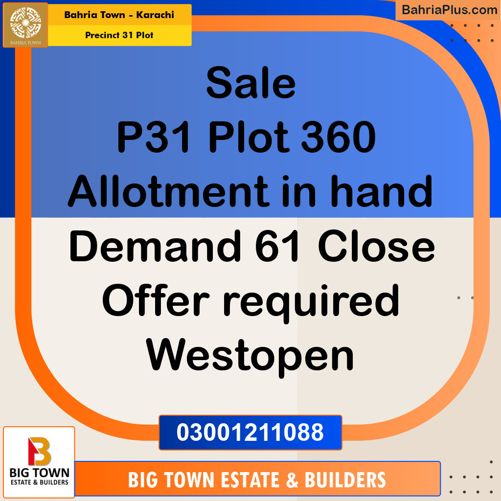 Residential Plot for Sale in Precinct 31 Plot -  Bahria Town, Karachi - (BP-189735)