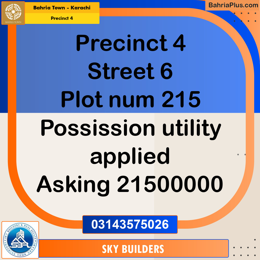 500 Sq. Yards Residential Plot for Sale in Precinct 4 -  Bahria Town, Karachi - (BP-189744)