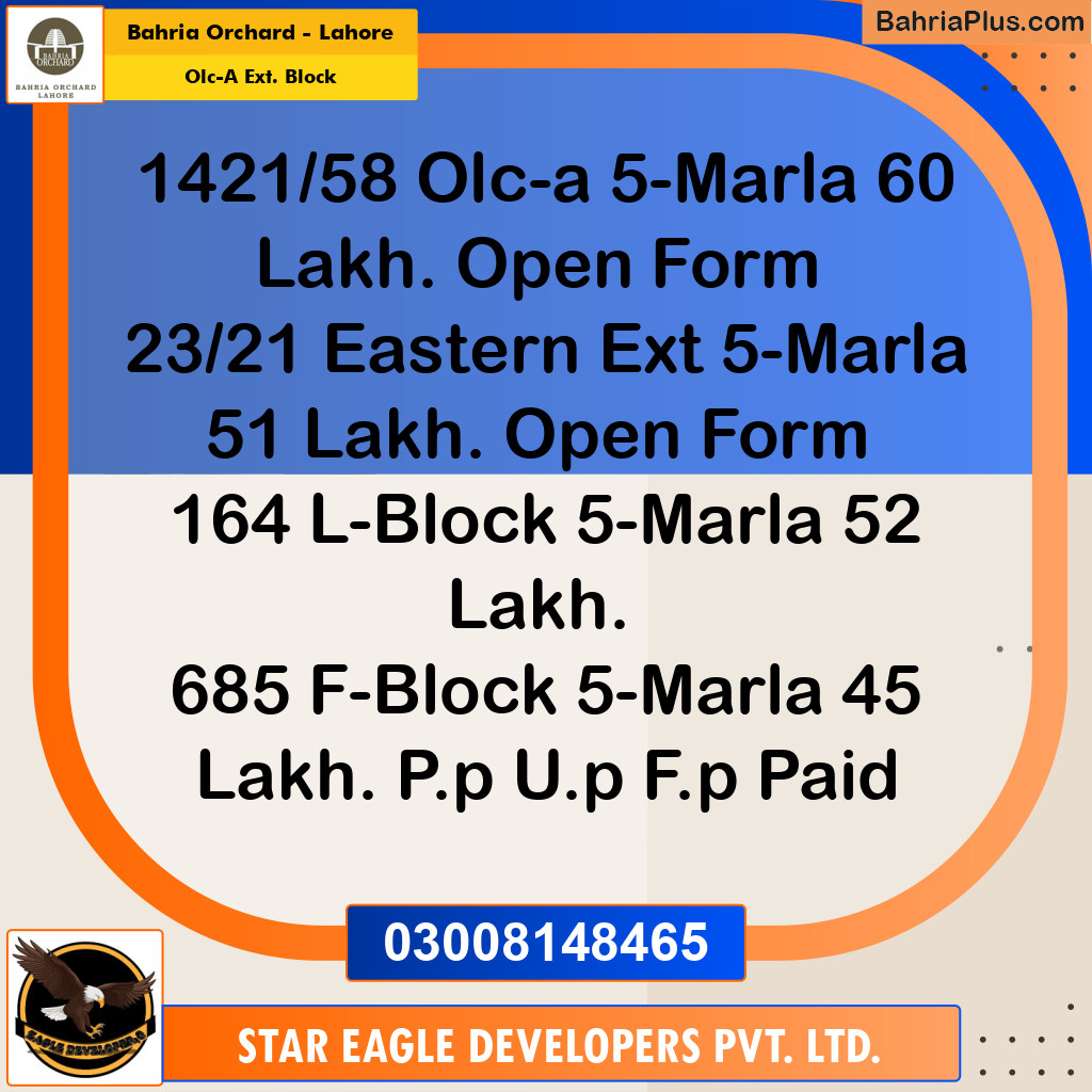 Residential Plot for Sale in OLC-A Ext. Block -  Bahria Orchard, Lahore - (BP-189805)