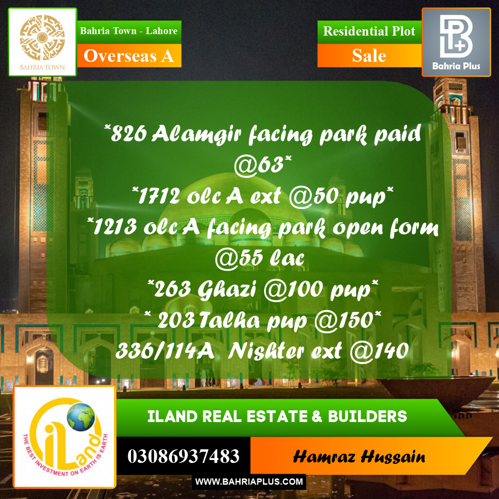 Residential Plot for Sale in Overseas A -  Bahria Town, Lahore - (BP-189818)
