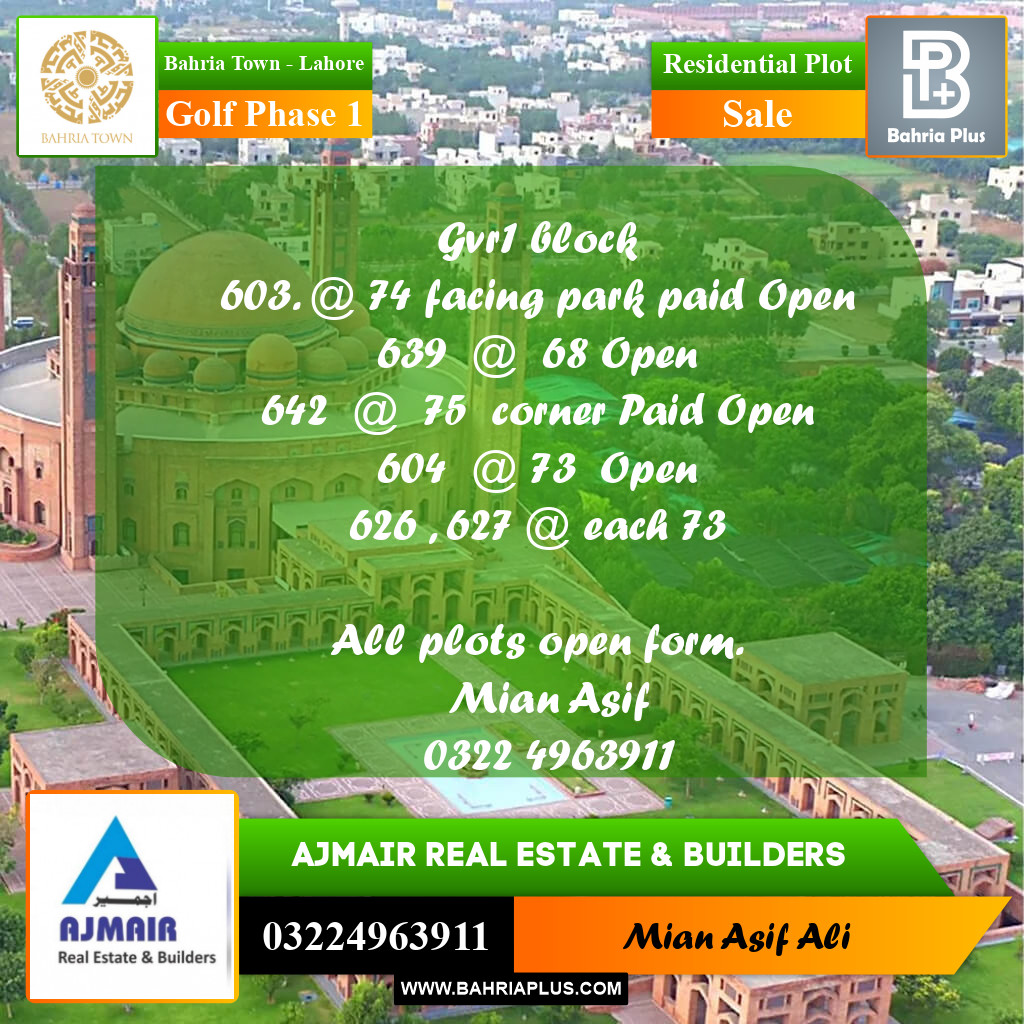 Residential Plot for Sale in Golf Phase 1 - Bahria Town, Lahore - (BP-189827)