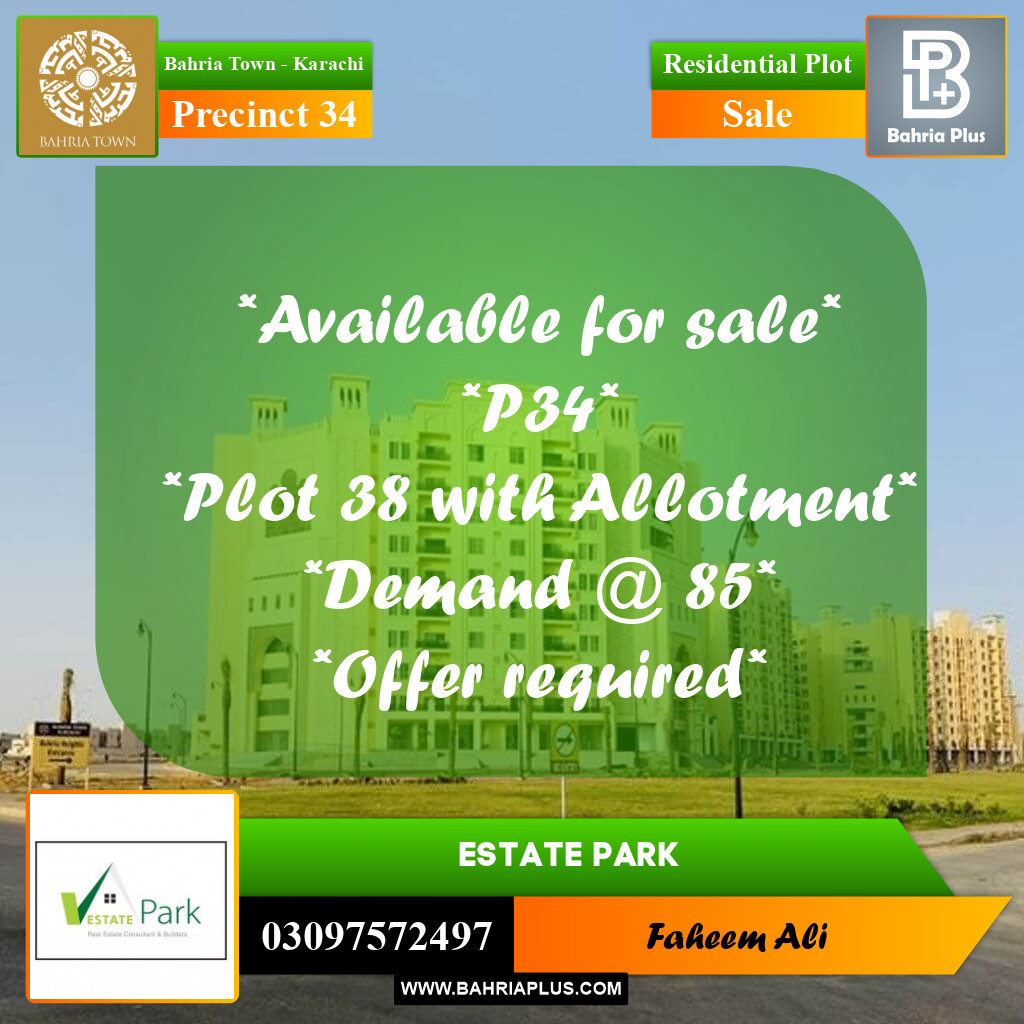 250 Sq. Yards Residential Plot for Sale in Precinct 34 -  Bahria Town, Karachi - (BP-189848)