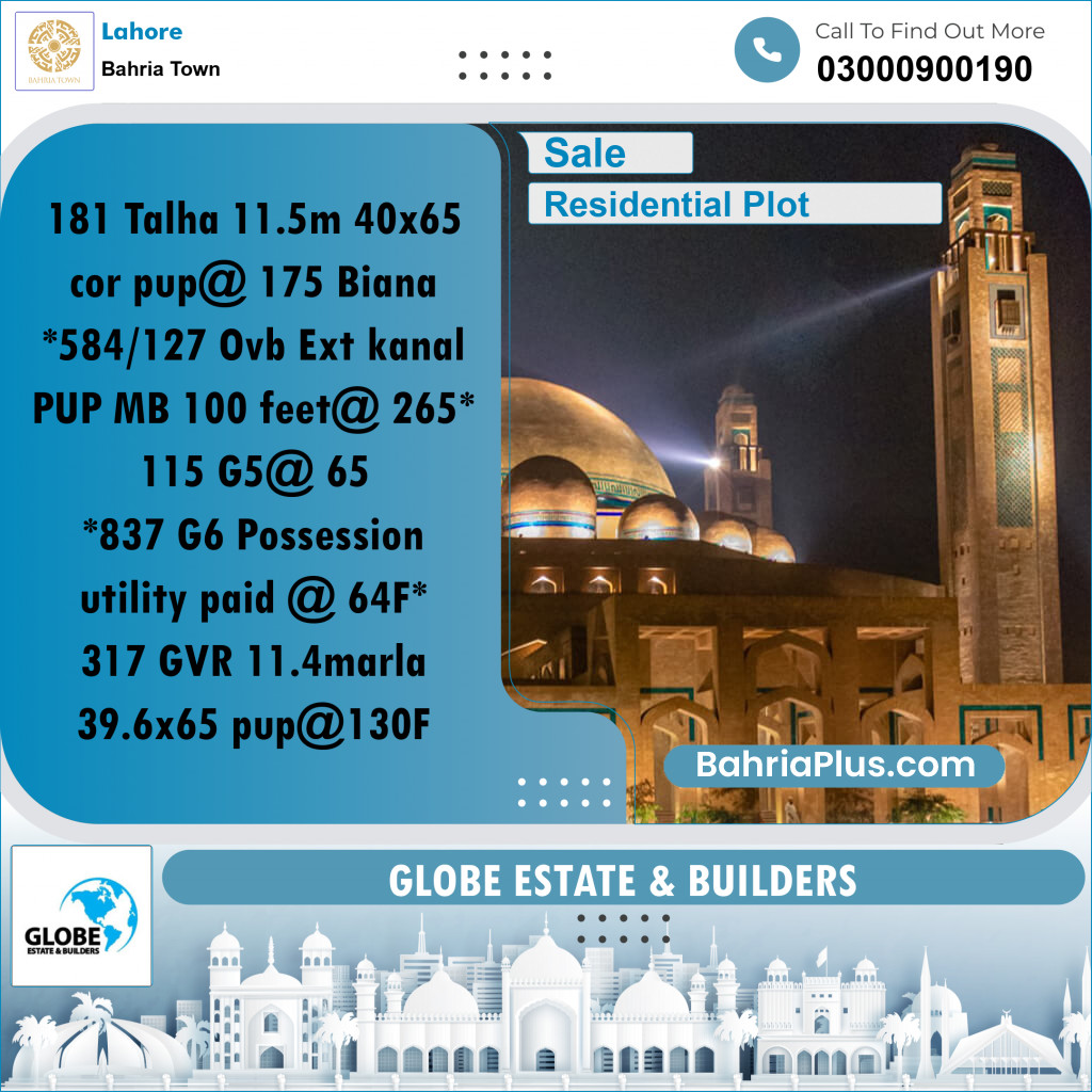 Residential Plot for Sale in Bahria Town, Lahore - (BP-189900)