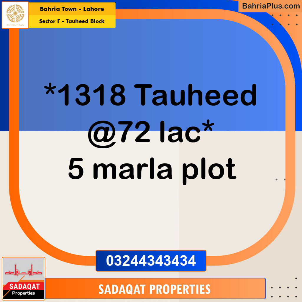 Residential Plot for Sale in Sector F - Tauheed Block - Bahria Town, Lahore - (BP-189906)